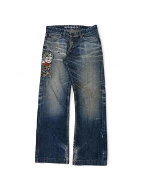 RARE Vintage Y2K Jizo Bosatsu Embroidered logo denim jeans